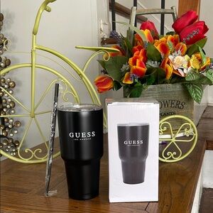 NWB GUESS Black Tumbler with Straw